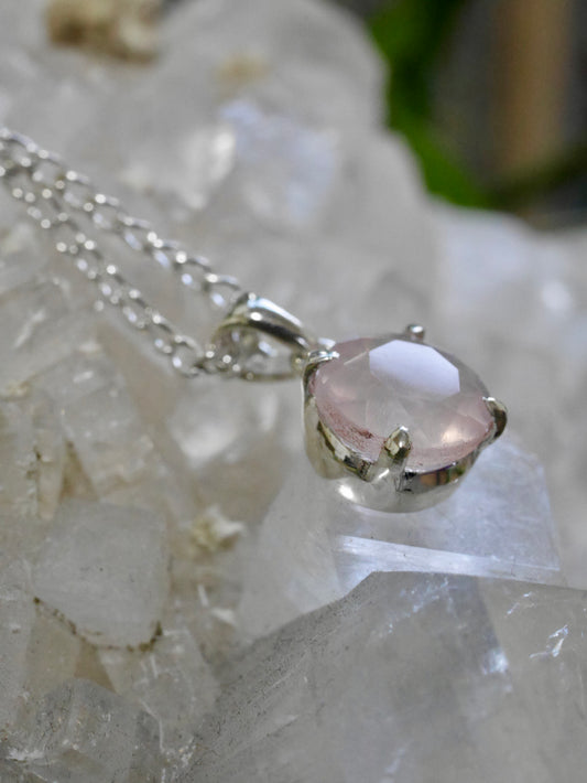 Rose Quartz Small Sterling Silver Pendant