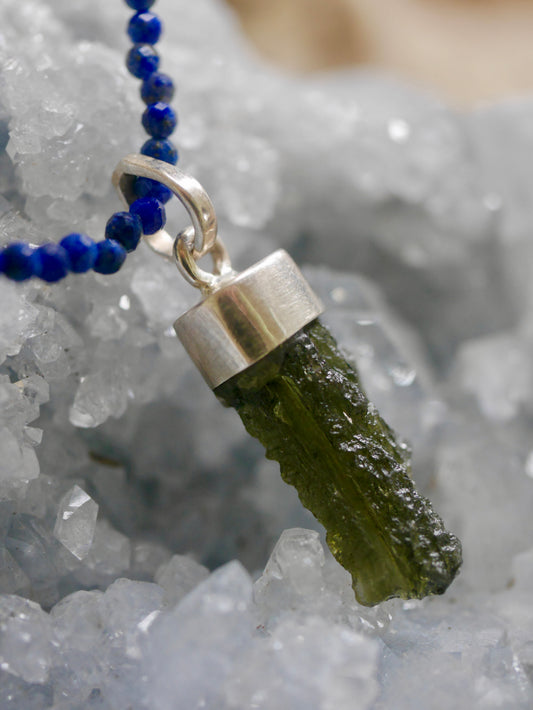 Moldavite Pendant in sterling silver