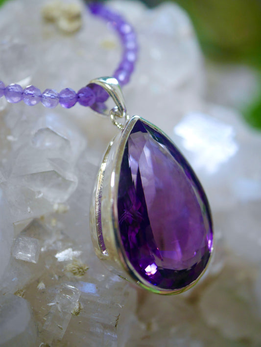 Amethyst Teardrop Sterling Silver Pendant