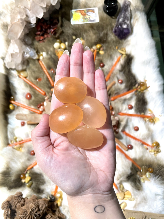 Peach Selenite Small Palm Stone