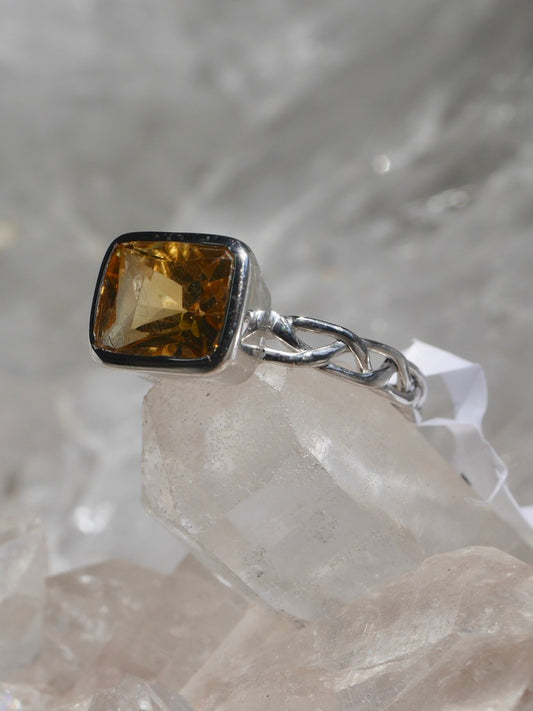 Sterling Silver Citrine Ring- Celtic Band