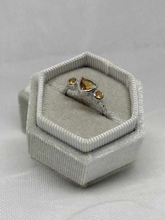 Sterling Silver Citrine Triple Stone Ring