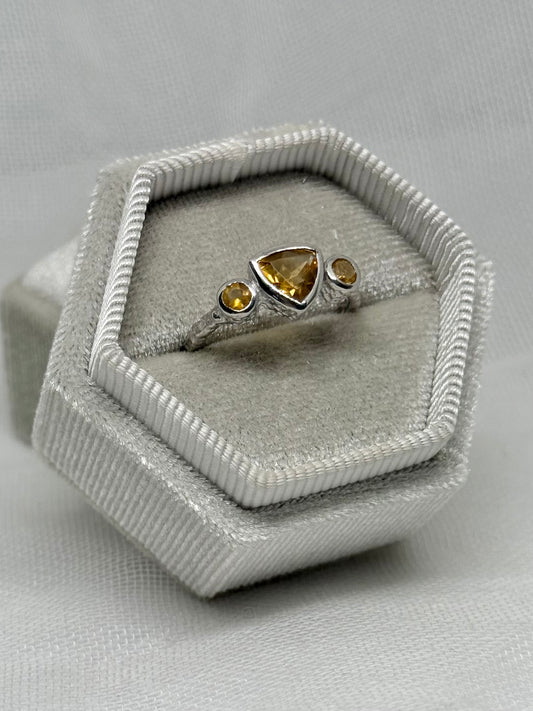 Sterling Silver Citrine Triple Stone Ring