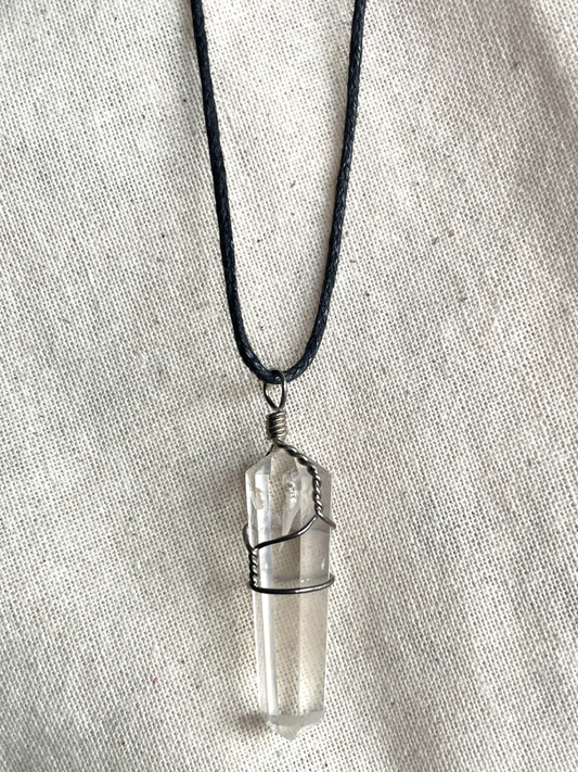 Clear Quartz Wire Wrap Point Necklace