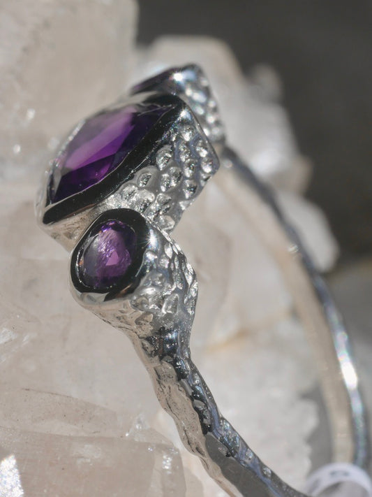 Sterling Silver Amethyst Triple Stone Ring