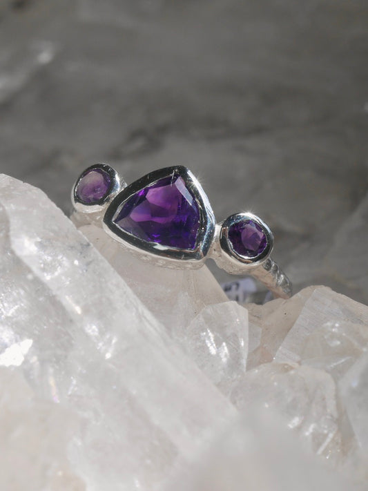 Sterling Silver Amethyst Triple Stone Ring