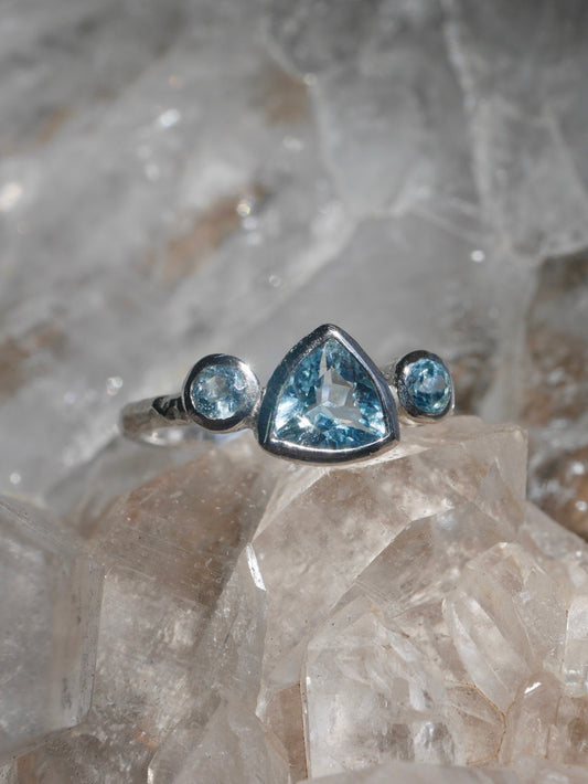 Sterling Silver Aquamarine Triple Stone Ring