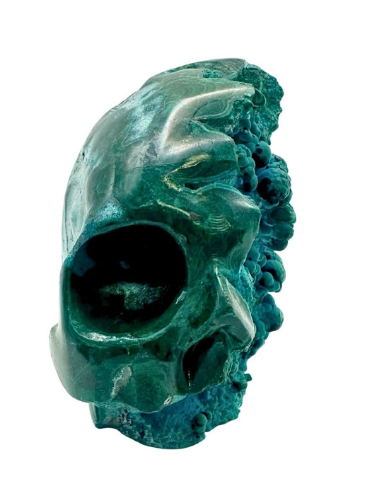 Malachite and Chrysocolla Botryoidal Skull Carving