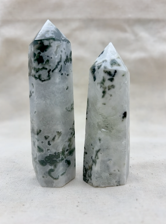Moss Agate Crystal Tower