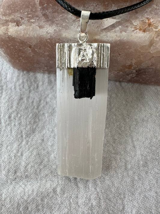 Selenite and Black Tourmaline Necklace