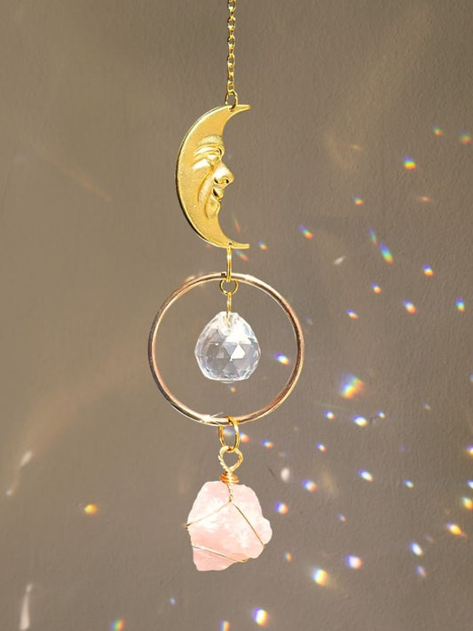 Vintage Moonface Suncatcher - Rose Quartz