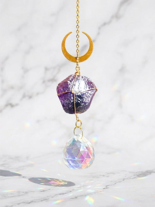 Mini Amethyst Moon Suncatcher