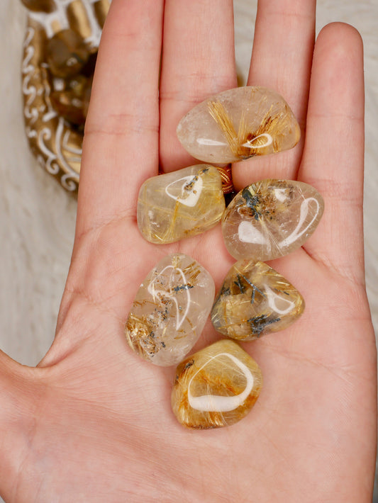 Rutile in Quartz Tumbled Stones - Small
