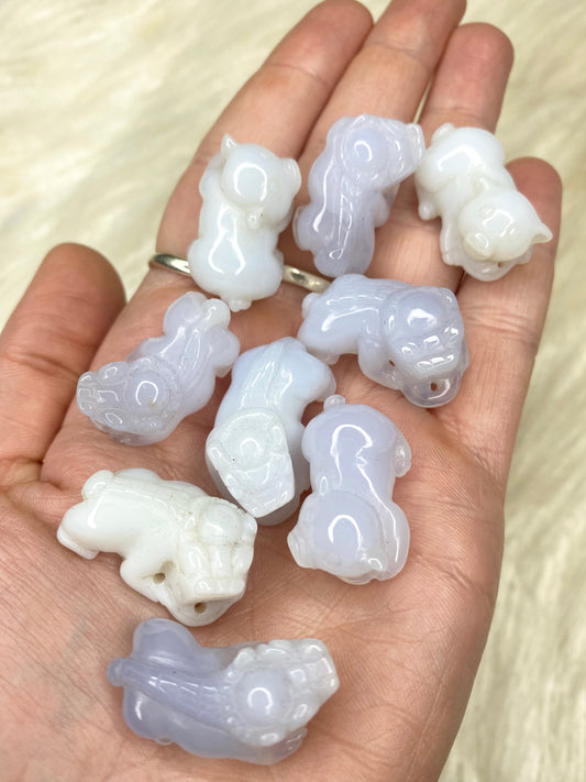 Drilled Blue Chalcedony Animal Carving