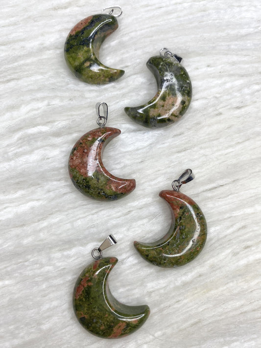 Unakite Crescent Moon Necklace