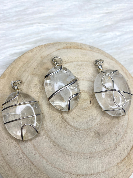 Quartz Oval Wire Wrap Necklace