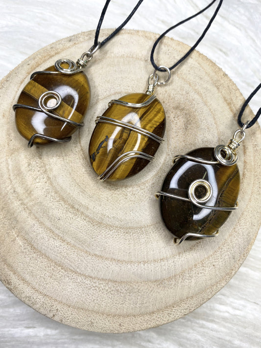 Tiger Eye Wire Wrap Necklace