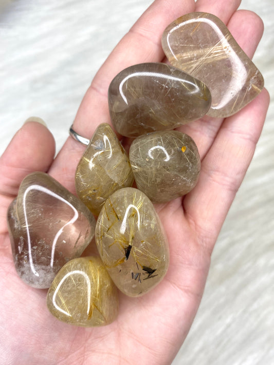 Rutile In Quartz Tumble Stone - Large