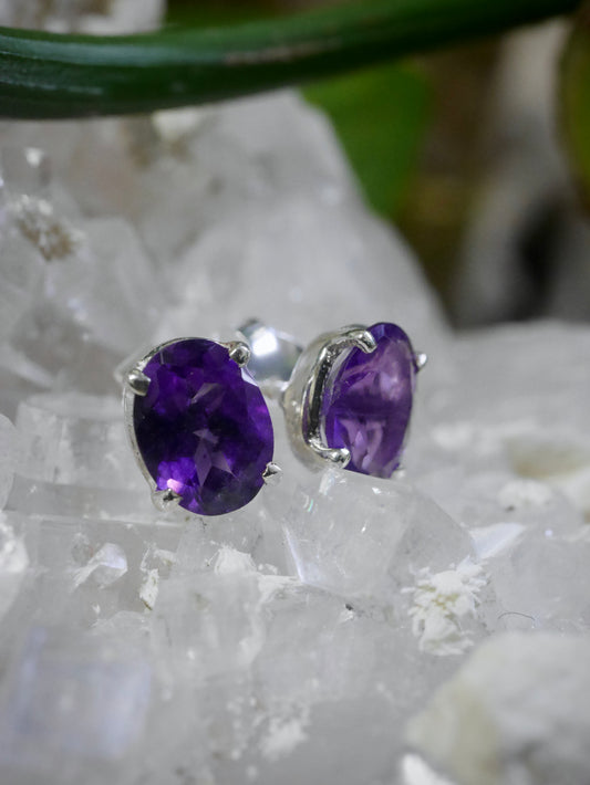Faceted Amethyst Sterling Silver Stud Earrings