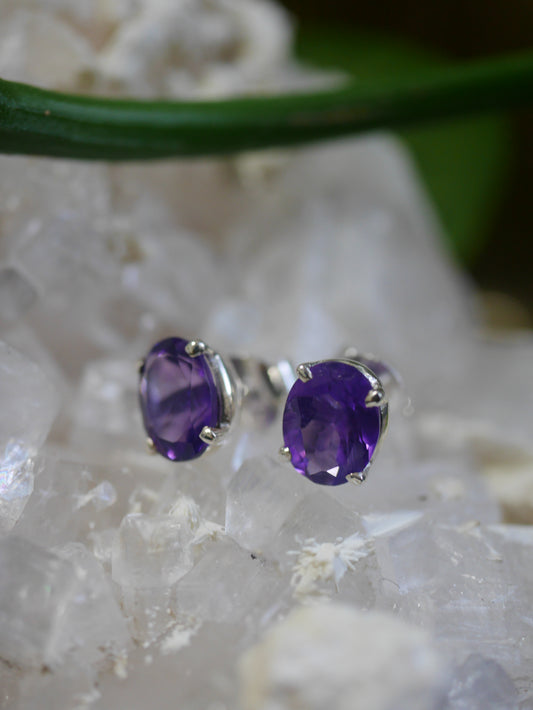 Faceted Amethyst Sterling Silver Stud Earrings
