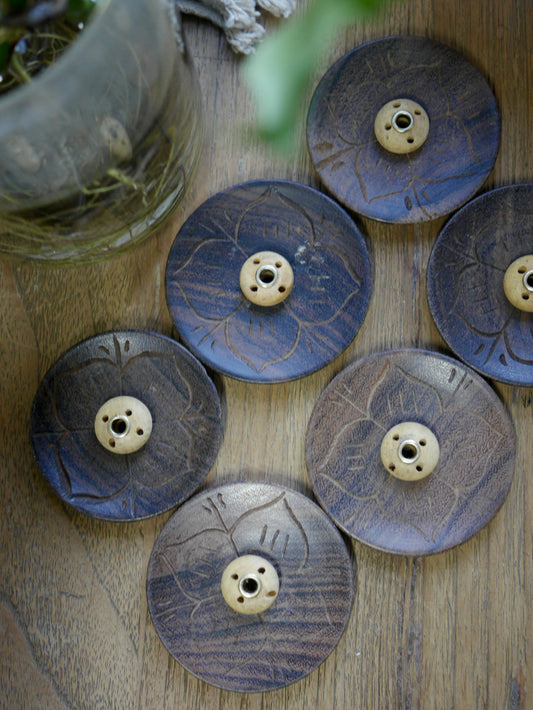 Round Wood Incense Holder