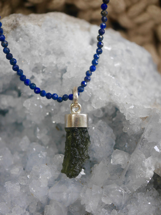 Moldavite Pendant in sterling silver