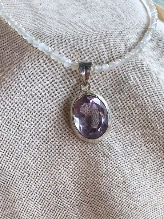 Faceted Amethyst Sterling Silver Pendant