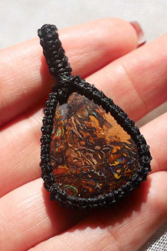 Australian Boulder Opal Macrame Pendant