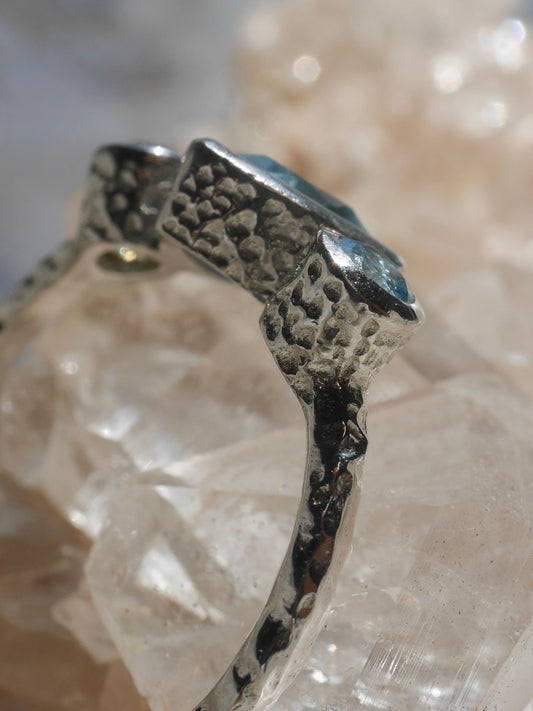 Sterling Silver Aquamarine Triple Stone Ring