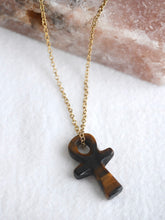 Load image into Gallery viewer, Tigers Eye Ankh Necklace
