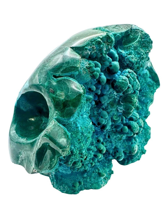 Malachite and Chrysocolla Botryoidal Skull Carving