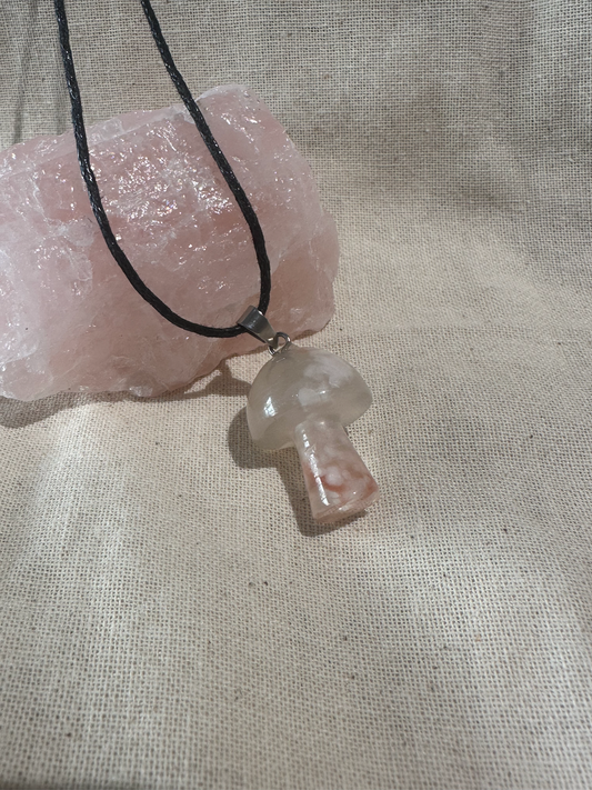 Flower Agate Mushroom Necklace