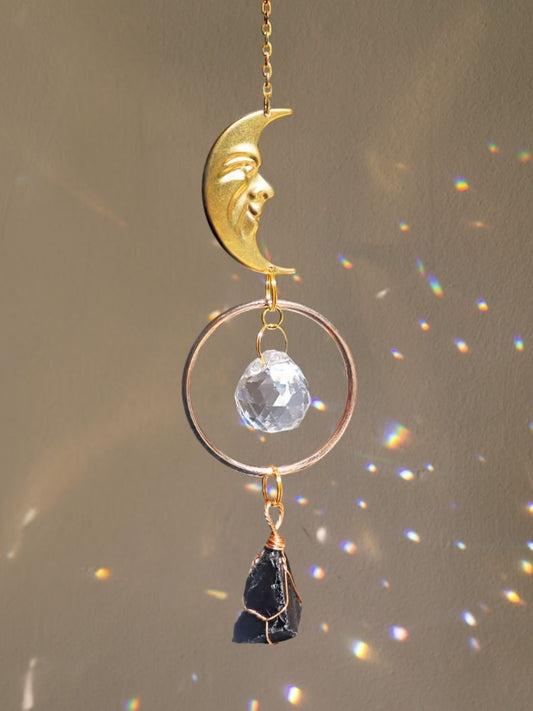 Vintage Moonface Suncatcher -Obsidian