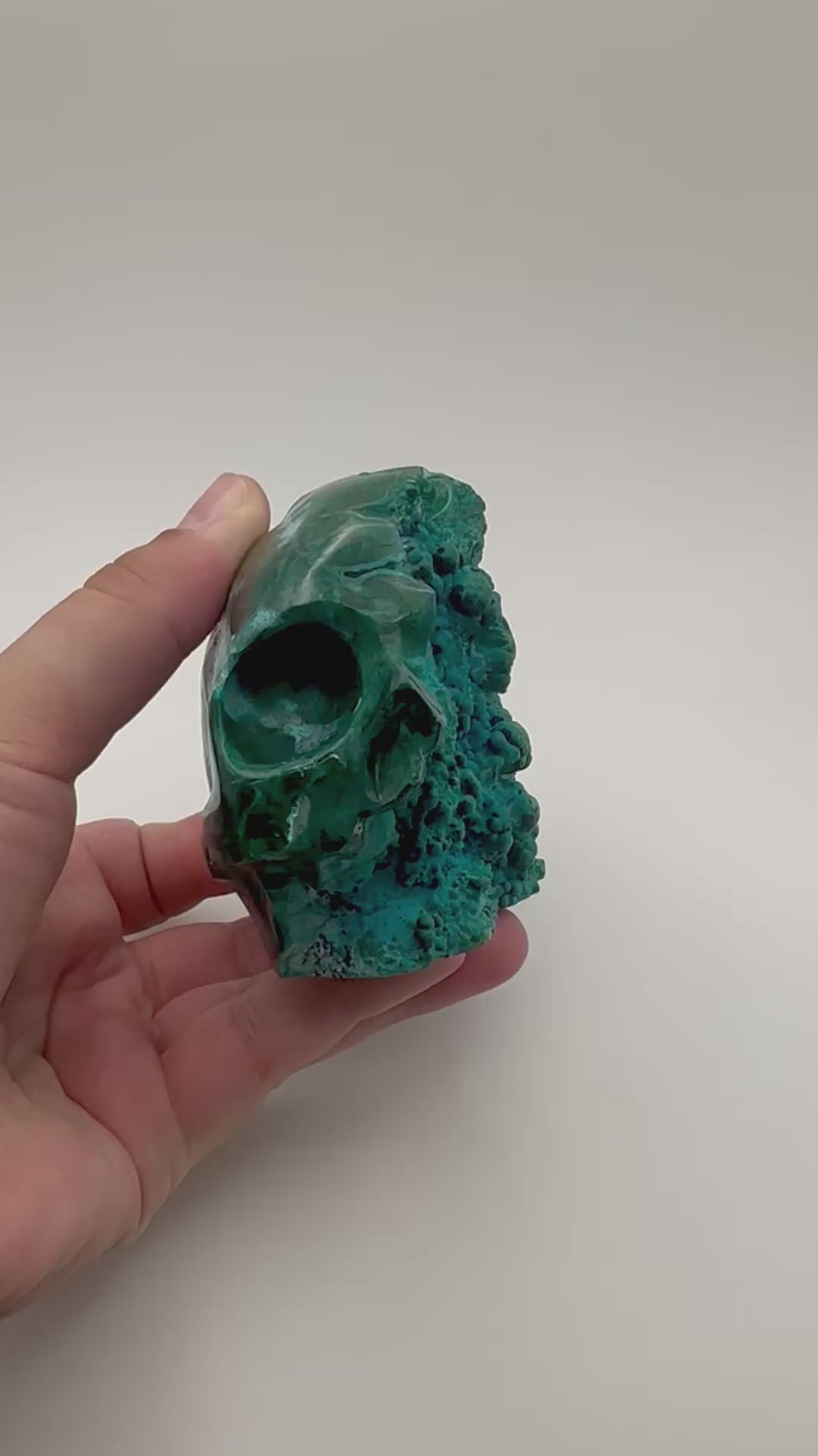 Malachite and Chrysocolla Botryoidal Skull Carving