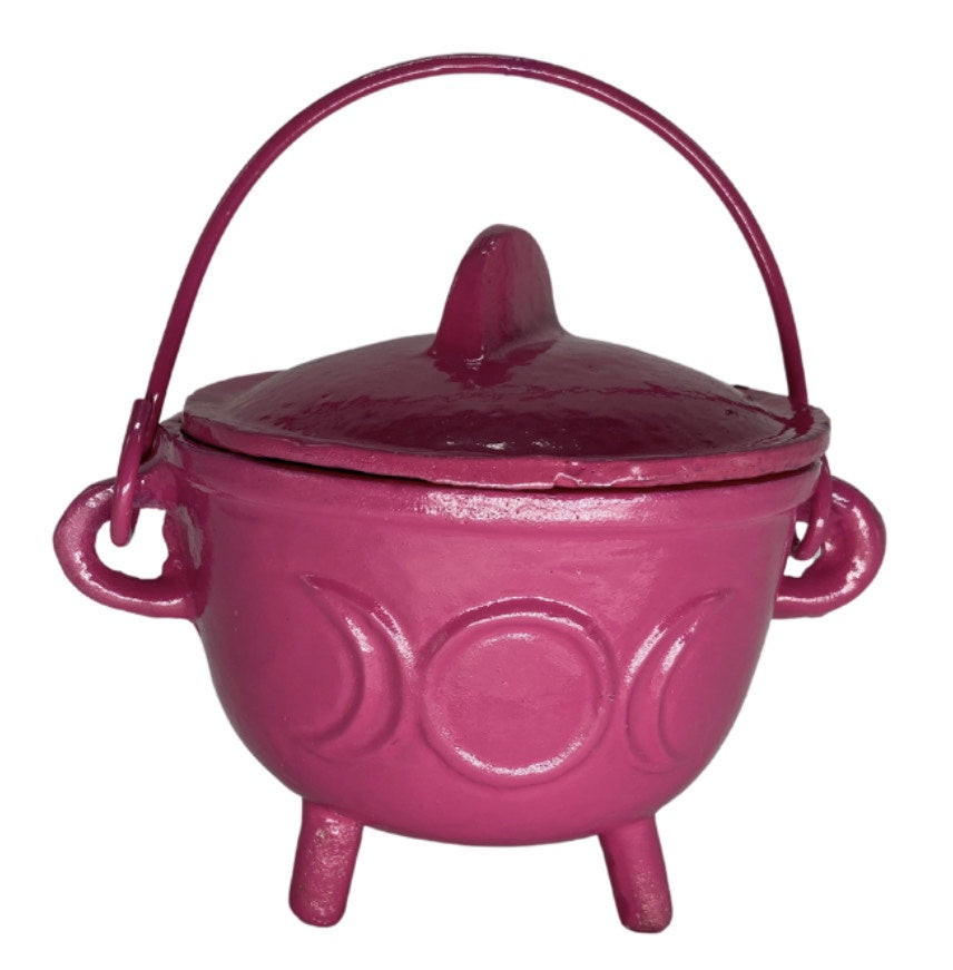 Large Triple Moon Cast Iron Cauldron w lid PINK – Mineralism