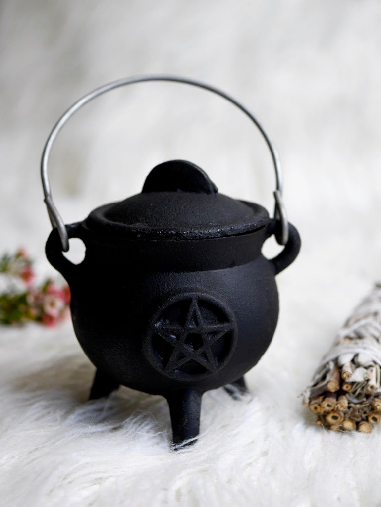 Small Pentacle Cast Iron Cauldron With Lid