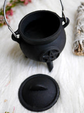 Load image into Gallery viewer, Small Pentacle Cast Iron Cauldron With Lid
