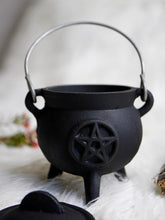 Load image into Gallery viewer, Small Pentacle Cast Iron Cauldron With Lid

