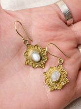 Load image into Gallery viewer, Brass Moonstone Earrings
