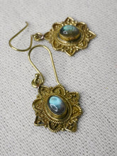 Load image into Gallery viewer, Brass Labradorite Earrings
