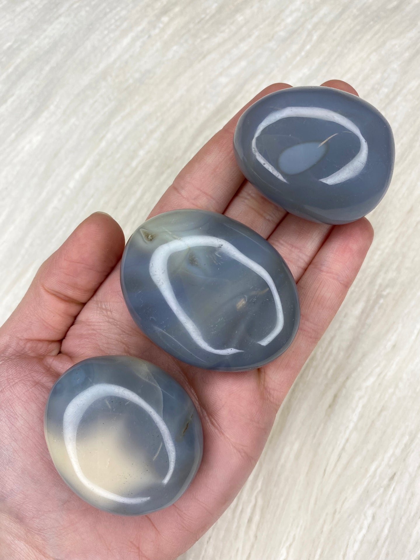 Blue Chalcedony Palm Stone