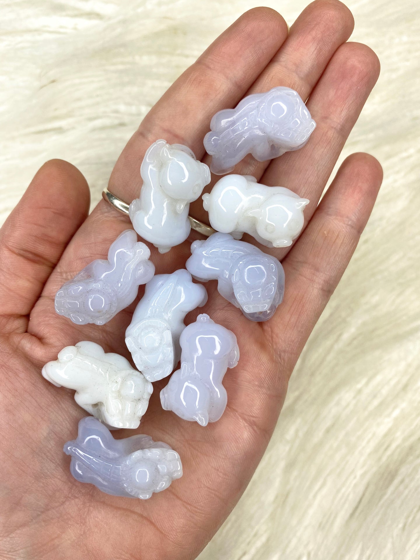 Drilled Blue Chalcedony Animal Carving