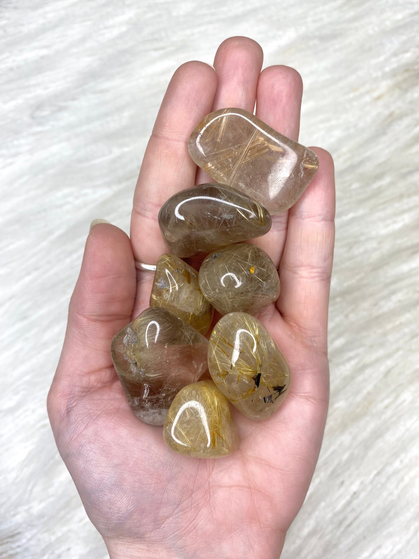 Rutile In Quartz Tumble Stone - Large