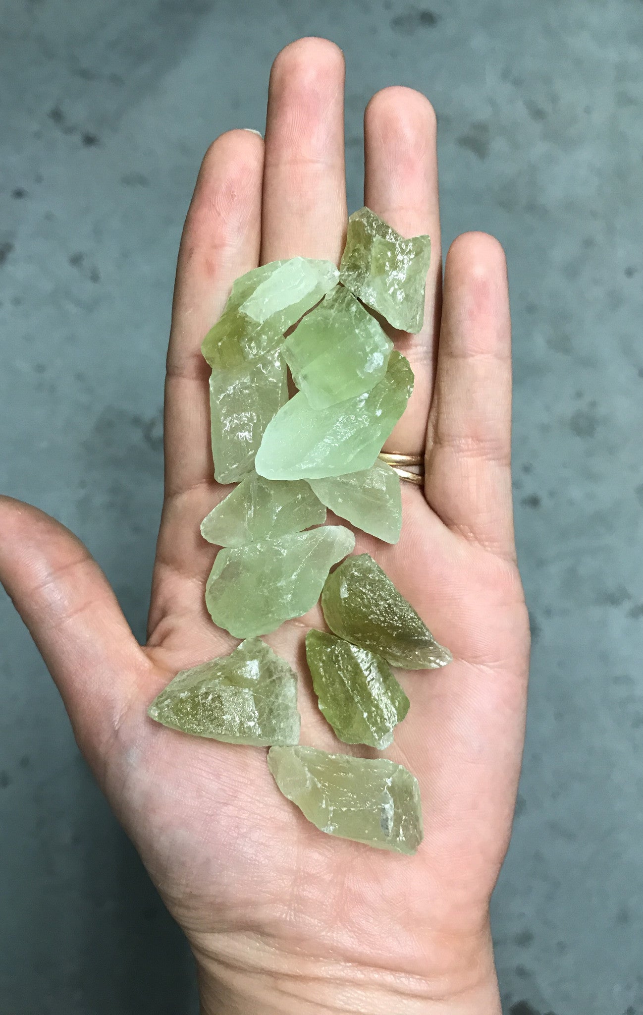 Green calcite pocket stones